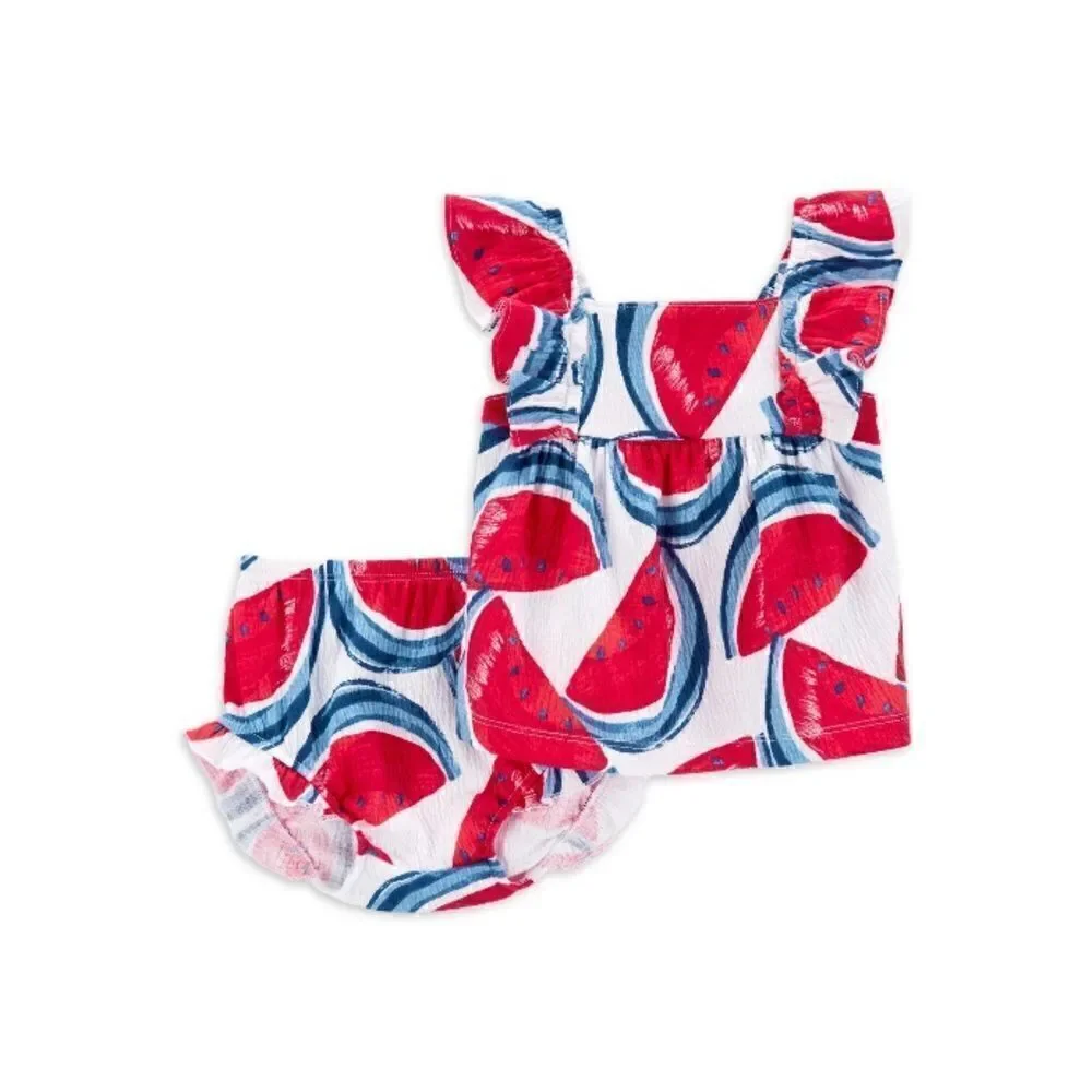 Baby Girl Patriotic Watermelon Summer Outfit Shorts Set, 2-Piece, Size 0-3M